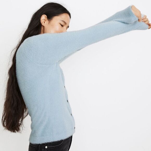 Madewell Light Feather Blue Soft Fuzzy Furry Hewitt Cardigan Sweater X-Small XS - Picture 2 of 11